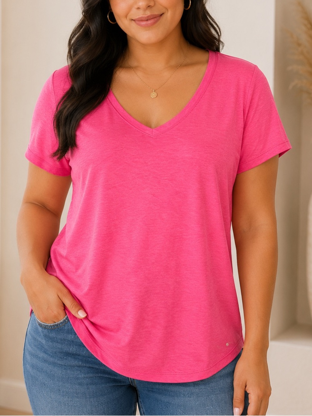 bcg Pink V-Neck Short Sleeve Tee SIZE LARGE